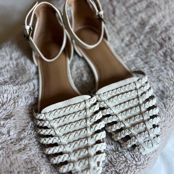 Crown Vintage Shoes - Crown Vintage Cream Braided Pointed Toe Ankle-Strap Sandals